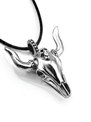 Retro Domineering Bull Head Necklace Bull Devil Pendant Nightclub Men Leather Rope One Piece Dropshipping