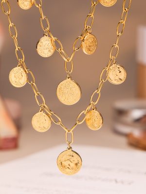 Queen Portrait Double-Sided Multi-round Pendant Necklace Stainless Steel Furnace Vacuum Plating New Accessories