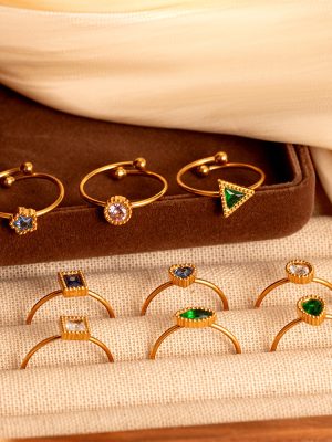 Zircon Opening Adjustable Stainless Steel Ring Female Light Luxury Advanced Colored Gems 18K Ring