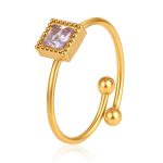 color: Square Zircon Ring Pink Zircon / size: Open Adjustable