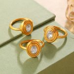 Retro Metal Oval Zircon Ring Stainless Steel 18K Gold Plating Minimalist Spiral Pattern Female