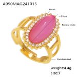 color: A950-Natural Rose Quartz Stone Ring / size: US 7 Adjustable