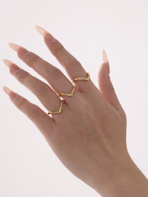 V-Shaped Diamond 5A Zircon Side Opening Adjustable Stainless Steel Ring Women's Non-Fading Index Finger Ring