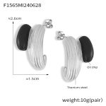 color: F1565-Steel Color Black Earrings