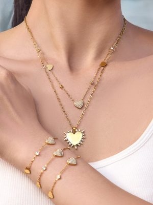 Love Necklace Bracelet Micro Inlaid Zircon Stainless Steel 18K Gold Plating Elegant Accessories