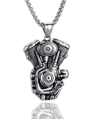 2026 New Stainless Steel Necklace Men's Motorcycle Engine Pendant