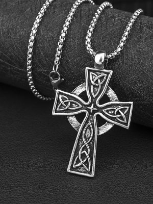 Pattern Winding Cross Crescent Necklace Stainless Steel Retro Pendant Ornaments