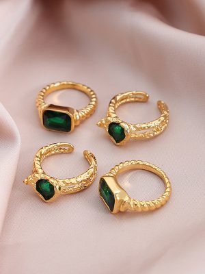 Metal Vintage Love Heart Shape Multicolor Glass Stone Open Ring Jewelry for Girls Simple Stainless Steel