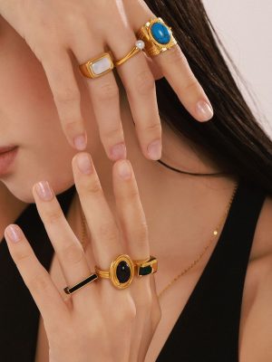Zircon Inlaid Ring Personality Stainless Steel Color Retention Index Finger Ring Combination Fashion