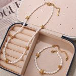Elegant Girls Stainless Steel Freshwater Pearl Necklace Electroplated 18K Gold Starfish Bracelet for Women