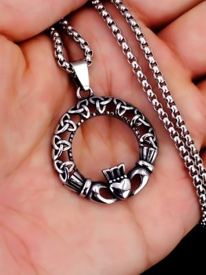 Irish stainless steel openwork necklace, trendy Celtic knot pendant material