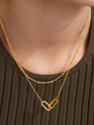Square Buckle Zircon-Inlaid Pendant Multi-Layer Clavicle Necklace Exquisite Bracelet Light Luxury Set