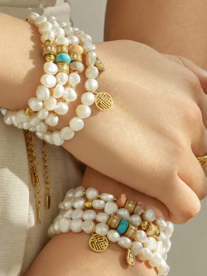 Natural Freshwater Pearl DIY Bracelet Stainless Steel Plated 18K Gold Light Luxury Female Accessories Bracelet Combination