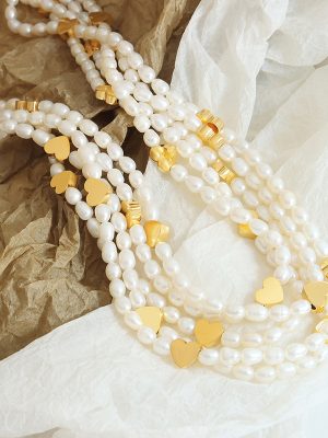 Korean Style Sweet Non-Fading Peach Heart Stitching Fresh Water Pearl Chain Design Temperament Mother Necklace