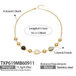 color: TXP619-Black Glass Stone Gold Necklace -41+5cm
