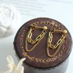 Cold Trendy Non-Fading Tassel Double-Layer Chain Earrings Stainless Steel Gold-Plated Stud Earring F317