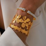 New Stainless Steel 18K Gold Open-Ended Bracelet Geometric Pleated Texture Design Ins Ornament