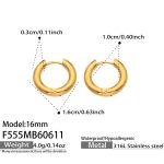 color: F555-Plain Ring Gold Earrings -Outer Diameter 16mm