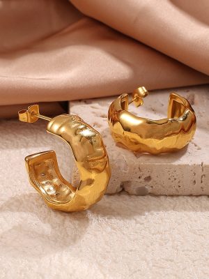 New High-Grade Stainless Steel Pleated Semi-Arc Earrings Simple Design Versatile