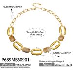 color: P689-Cube Resin Gold Necklace -45.5+5cm