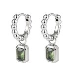 color: Round Bead Ear Cuff Emerald Green Steel Color