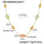 color: TXP280-Gold Mixed Colors Glass Stone Necklace 40+5cm