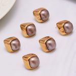High Quality Square Gray Plastic Beads Stainless Steel Studs 18K Gold Plating Gentle Temperament Wild Women's Earrings