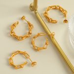 Exaggerated Personalized Chain C- Shaped Earrings Light Luxury Stainless Steel 18K Gold Plating Simple Wild Earrings Ear Ring Women