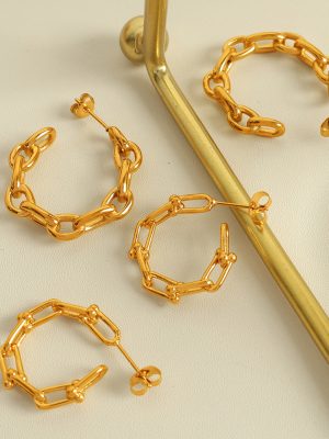 Exaggerated Personalized Chain C- Shaped Earrings Light Luxury Stainless Steel 18K Gold Plating Simple Wild Earrings Ear Ring Women