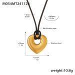 color: M054-Gold Leather Cord Heart Sweater Chain