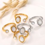 18K Gold Freshwater White Shell Open Ring Design Advanced Ring Vintage Ring