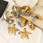Stainless Steel Color Matching Love Starfish Geometric Ear Studs Female Senior All-Match Jewelry