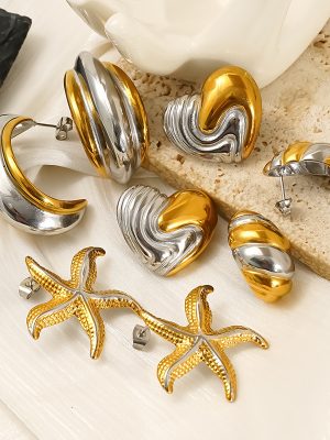 Stainless Steel Color Matching Love Starfish Geometric Ear Studs Female Senior All-Match Jewelry