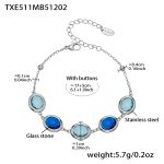 color: TXE511-Mixed Blue Glass Stone Steel Color Bracelet 17+5cm