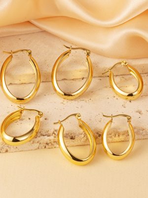 Stainless Steel Oval Earrings Women's 18K Plated All-Match Earrings