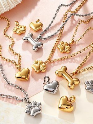 Simple Cute Cat Claw Bone Love Pendant Gold and Silver Two-Color Necklace No Drop Decoration