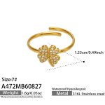 color: A472-Lucky Clover Zircon Gold Open Ring / size: US 7