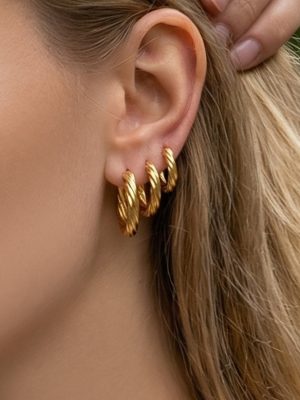 Stainless Steel round Earrings 18K Gold Twist Earrings Minimalist High-End All-Match Commute Earrings