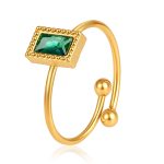 color: Rectangle Zircon Ring Green Rhinestone / size: Open Adjustable