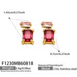 color: F1230-Pink Color Glass Stone Gold Earrings