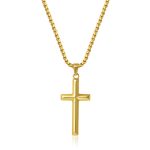 color: Fully Polished Stamped Cross Gold Necklace