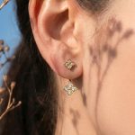 Light Luxury Diamond Flower Stainless Steel Plated 18K Real Gold Women's Advanced Earrings Ear Studs Accessories