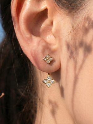 Light Luxury Diamond Flower Stainless Steel Plated 18K Real Gold Women's Advanced Earrings Ear Studs Accessories