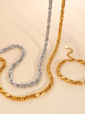 Exaggerated Hip Hop Glossy Thick Straps Ornament Simple Personalized Bracelet Necklace Jewelry Set