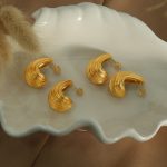 Advanced Design 18K Gold Simple Striped Water Drop Pattern Stainless Steel Studs All-Match Earrings for Women