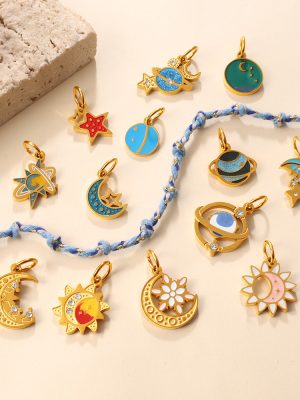 Golden Star Moon Sun Planet Pendant All-Match Dripping Oil Diamond Personal Accessories