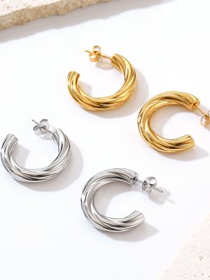 Stainless Steel Twist round Earrings High-Grade Light Luxury Women's 18K Earrings