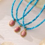 Natural Turquoise round Beads Handmade Beaded Necklace Twin Devil's Eye Pendant Stainless Steel Necklace