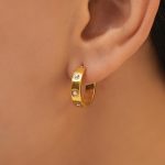 Popular Ornament C- Shaped Zircon Earrings Simple and Cool 18K Gold Plated Stainless Steel Earrings Earring round