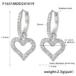 color: F1651-Steel Color Heart Set with Zircon Earrings